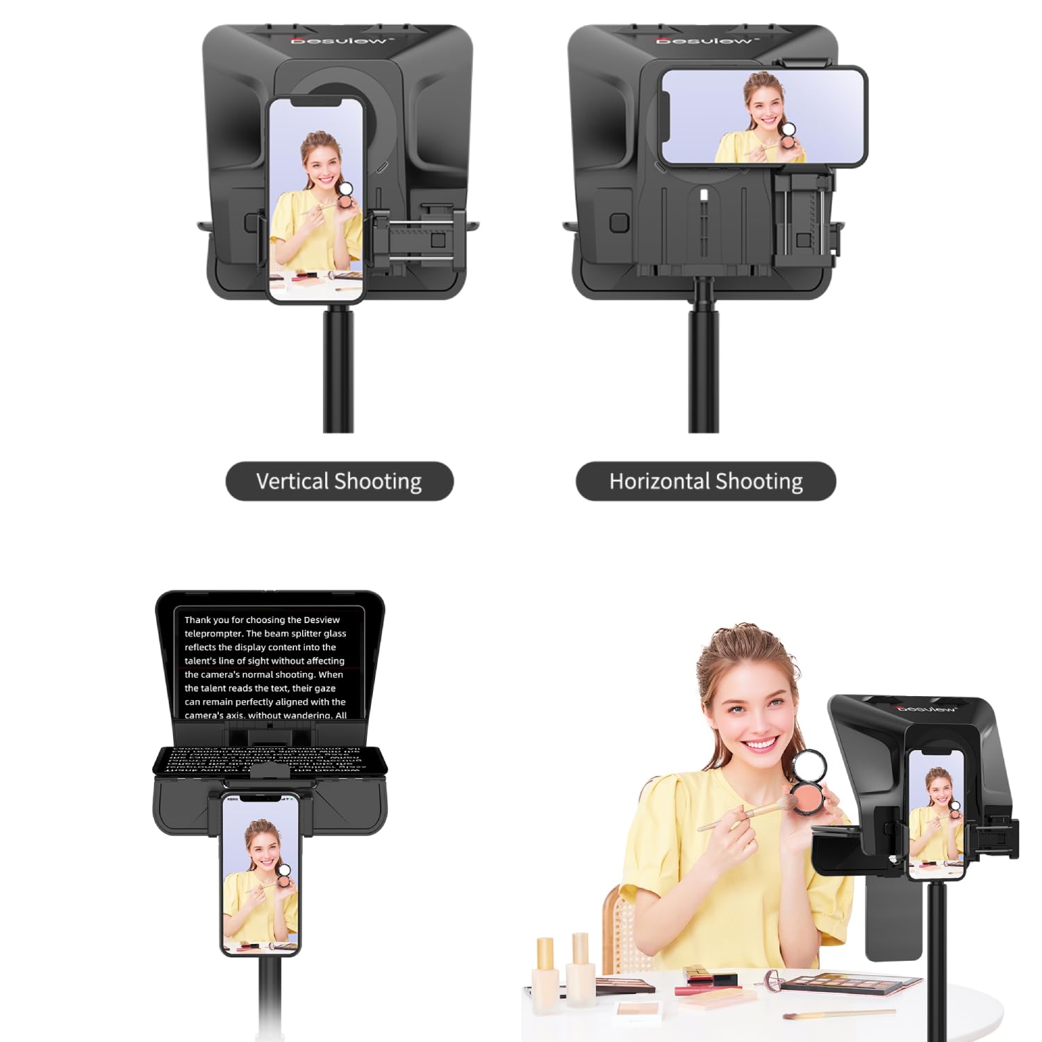 Desview T5 Teleprompter für Smartphone, Tablet & Kamera – Tragbarer Teleprompter für Video-Interviews, Live-Streaming, Vlogging & Outdoor-Aufnahmen – inkl. 49–82mm Kamera-Adapterringe