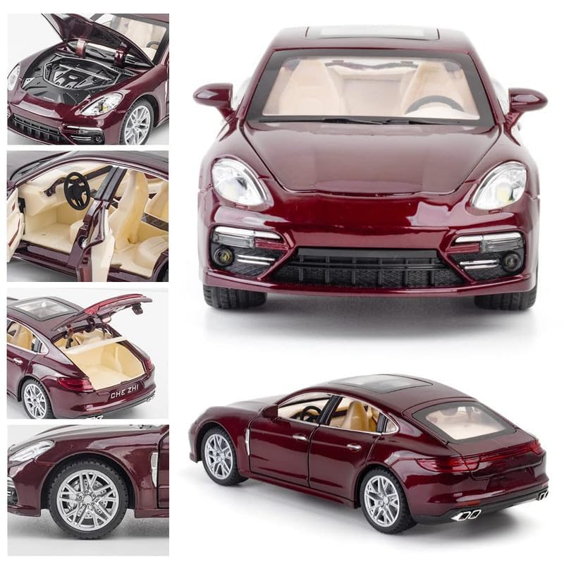 Image of Kids Model 1:24 Panamara Die Cast Metal Car Pull Back Action Opening Doors with Realistic Engine Sound Lights Toy Car Gift for Boys - Multi