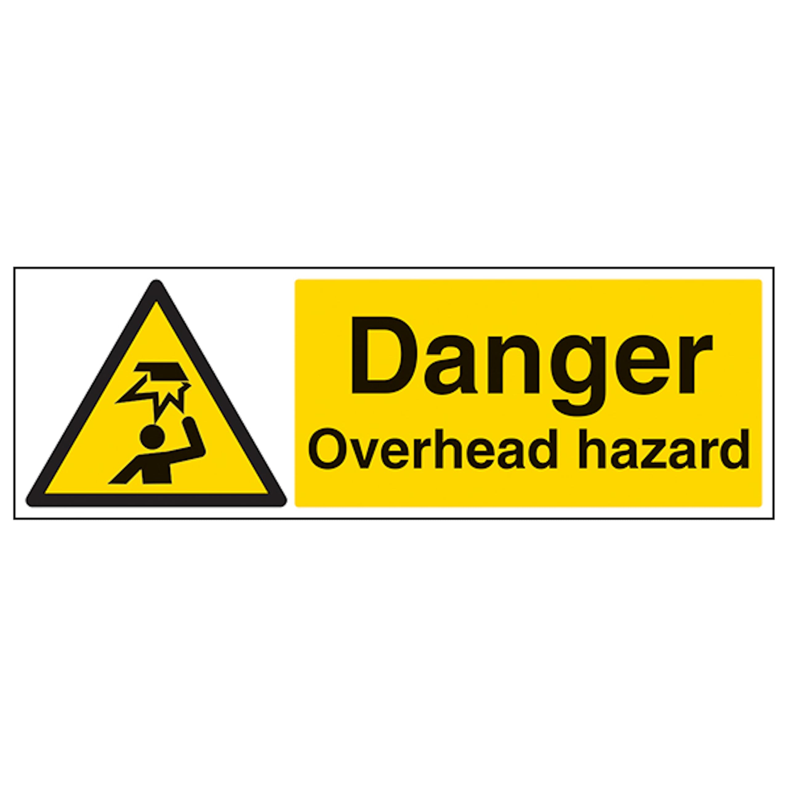 V Safety Danger Overhead Hazard - Landscape 600 x 200 mm - 2mm Super-Tough Rigid Plastic Safety Sign