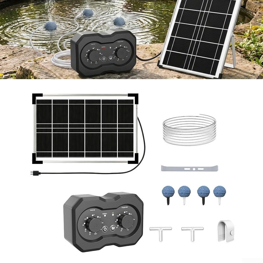 Aeratore solare per laghetto, pompa ad aria solare da 6 W per stagno con 2200 mAh per batteria per giardino per acquario idroponico koi Fish Tank