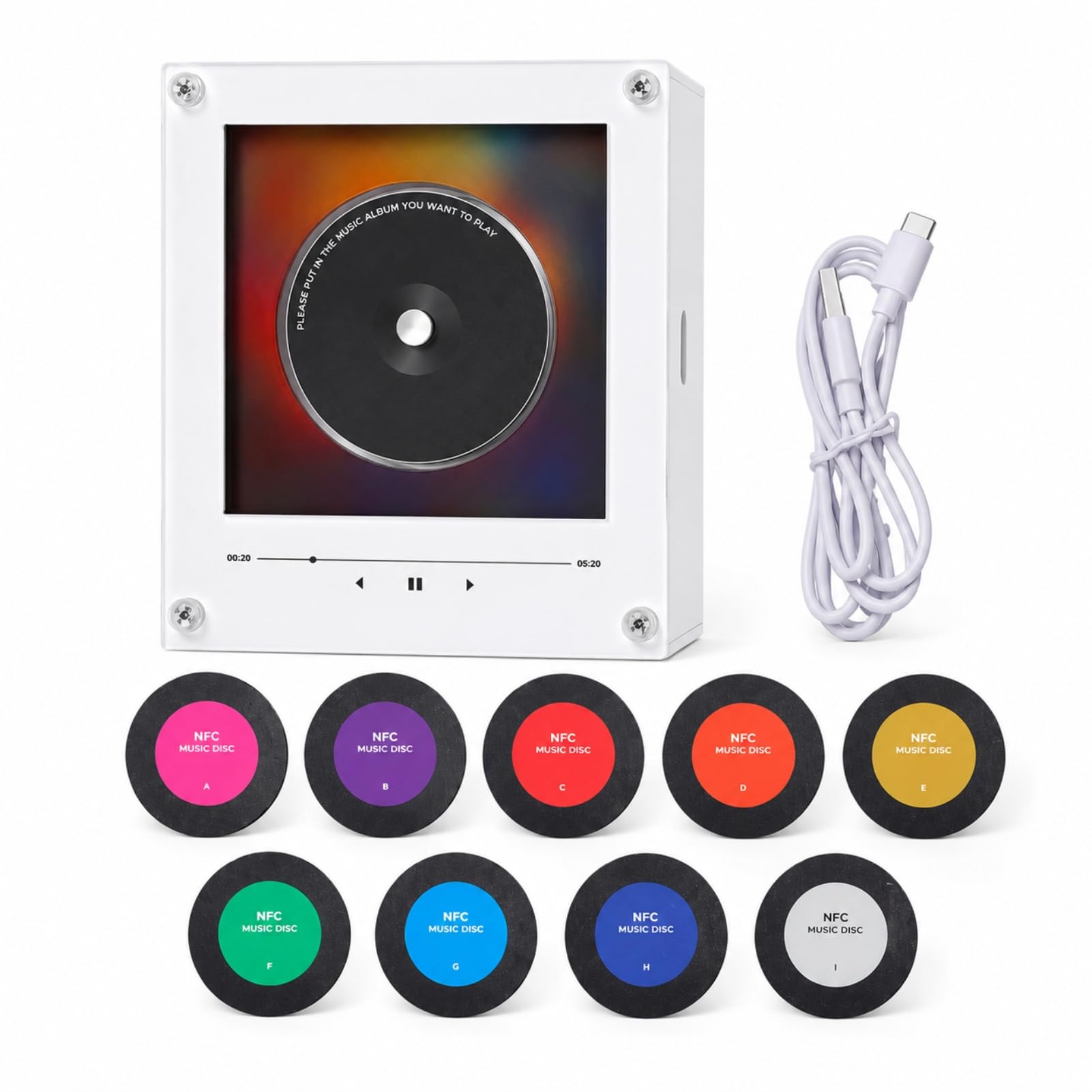 Sxhlseller Lettore Magnetico da Frigorifero NFC da 256 GB con Dischi - Mini Giradischi Magnetico con Luce, Playlist Musicale Personalizzabile Magnete da Frigorifero per Desktop, Regalo Musicale Unico