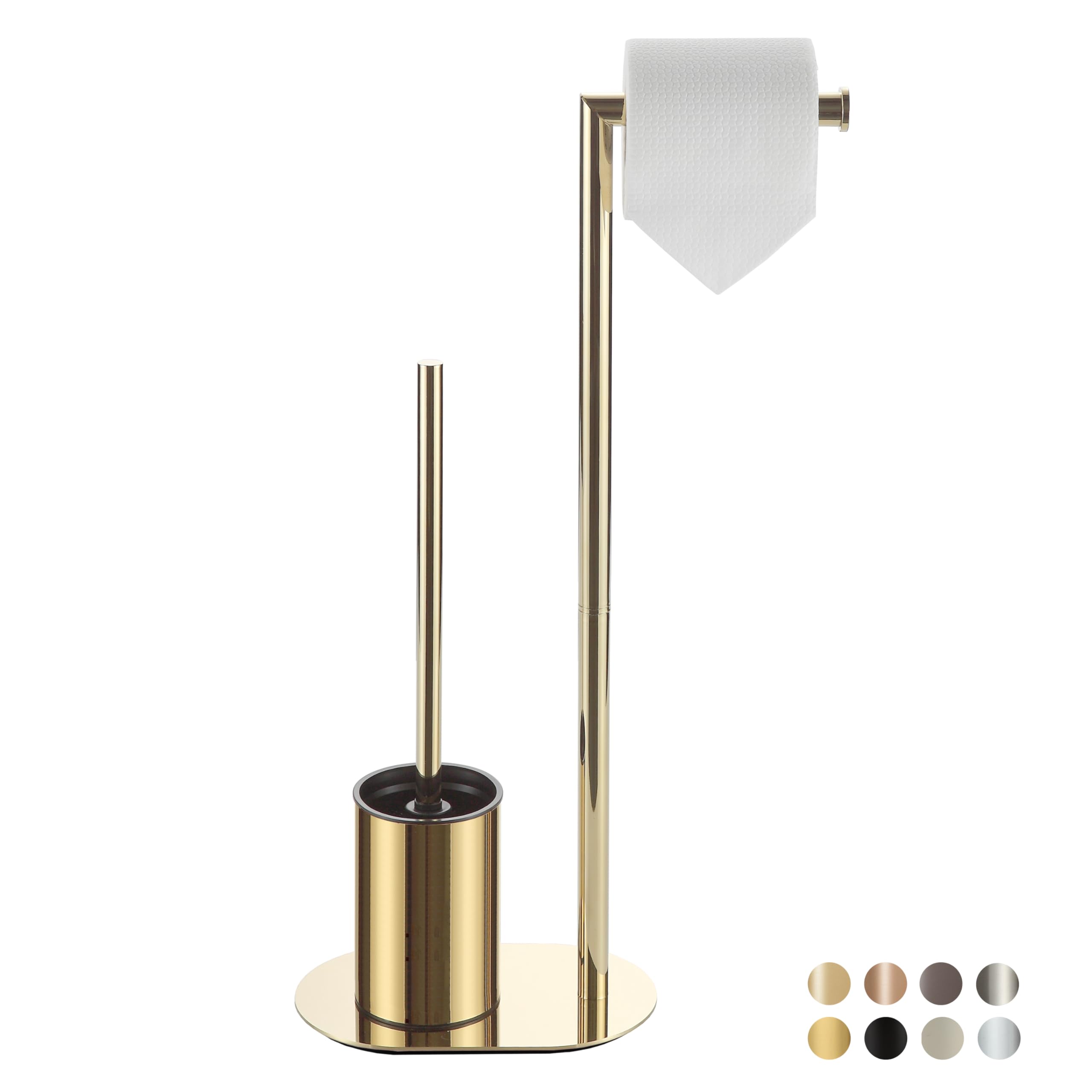 BVL Toilet Set Gold, Stainless Steel Toilet Set with Toilet Roll Holder, Toilet Brush Toilet Brush Toilet Paper Holder Standing