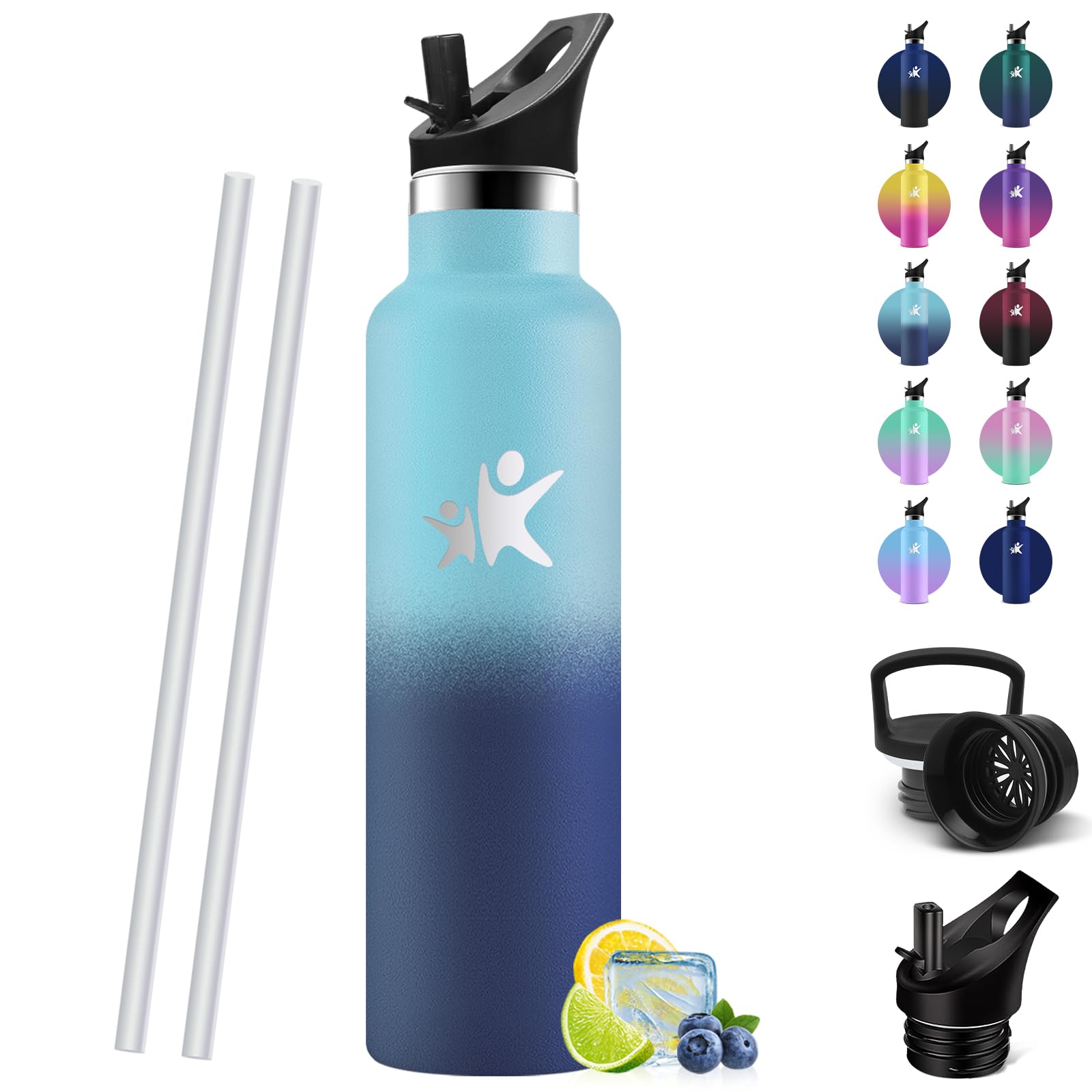 HoneyHolly Thermos Water Bottle, 750 ml, BPA-Free, Thermal Bottle, Double Walled Vacuum Flasks, 18/8 Stainless Steel, Water Bottle with Straw, Thermos for Gym, Sports, Bike