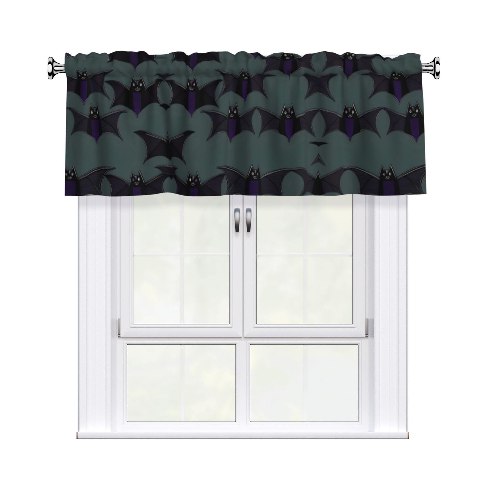 LMNGH Bat Pattern Curtain Valance for Windows,Kitchen Window Curtains Blackout Drapes Window Treatments Decorative Rod Pocket Short Curtain for Living Room Bedroom,54" W x 18" L