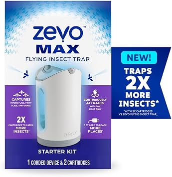 Zevo MAX Bug Catcher, Gnat & Fruit Fly Trap Indoors, 1 Base & 2 Refills