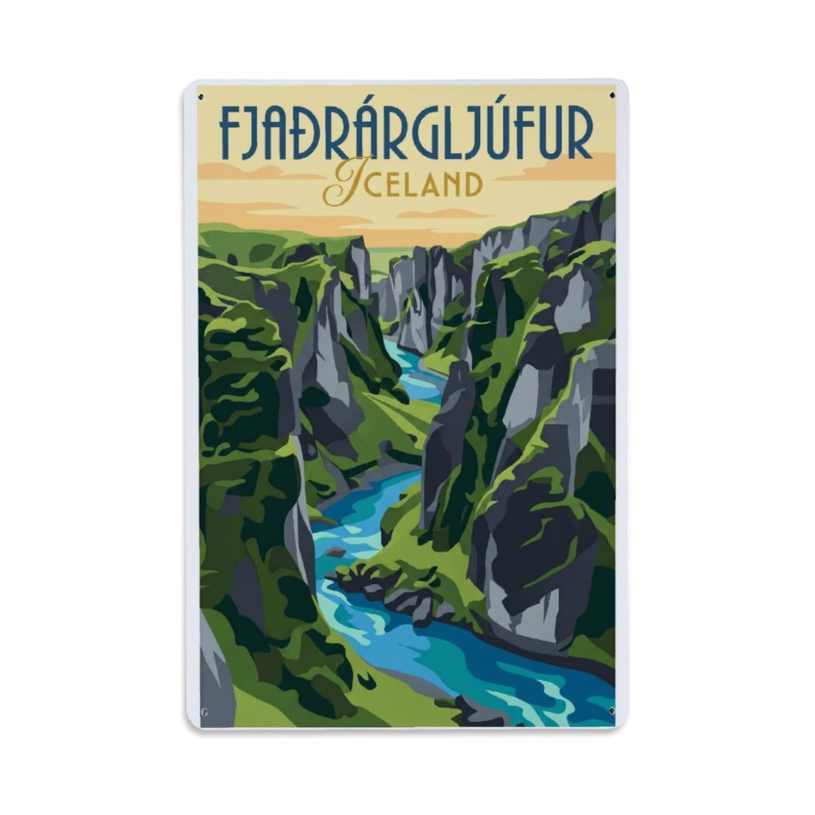 Gead 8X12inch Style Vintage Travel Fjadrargljufur Iceland Canyon Metal Tin Sign