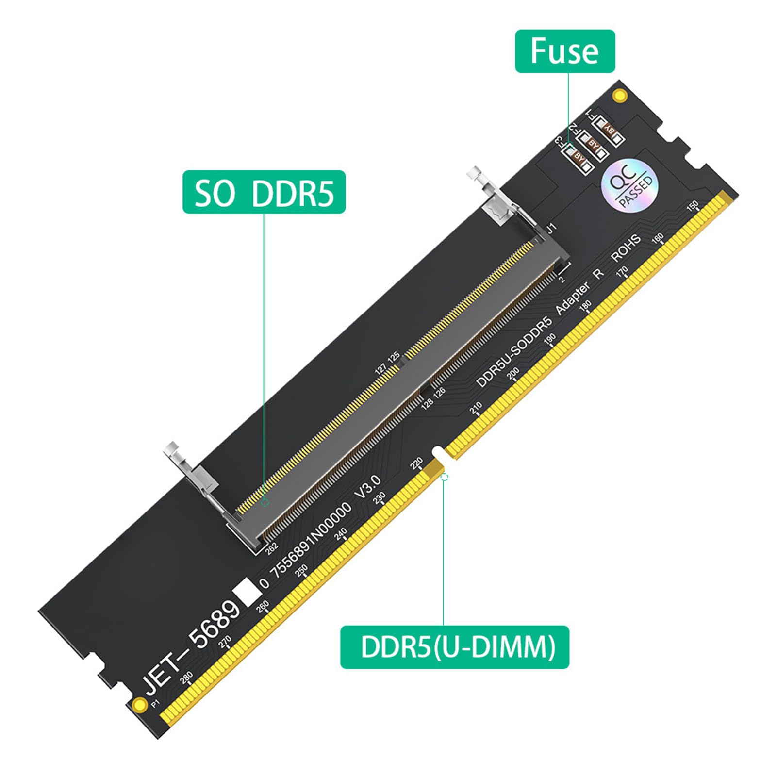 SEAFRONT Adapter DDR5 U-DIMM na SO DDR5 RVS Konwerter Pamięci Laptopa na Komputer Stacjonarny do Naprawy Komputera z Bezpiecznym, Stabilnym środowiskiem Testowym