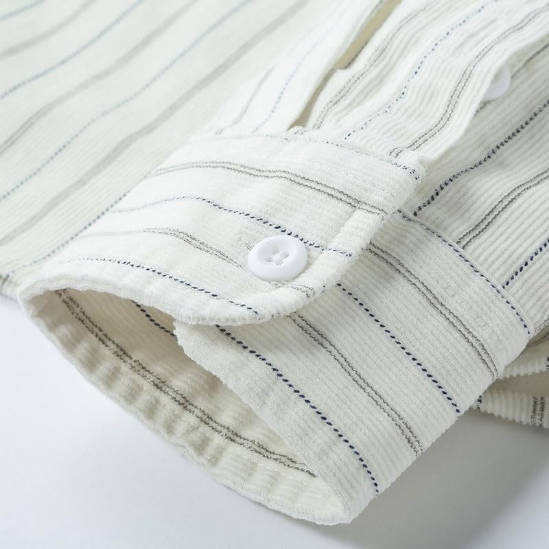 Casual Cotton Lapel Shirt Loose Vintage Stripes Shirt Fashion Breathable Business Long Sleeves Cardigan(White-Patch Five-Pointed star4,3X-Large)