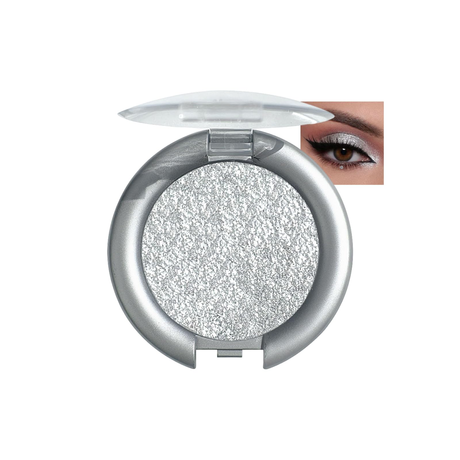 Champagne Silver Single Eyeshadow, Metal Diamond Shining Eye Make Up, Grey Glitter Pressed Powder Palette, Waterproof, Shimmer Blendable Eyes Shadow for Festival Party