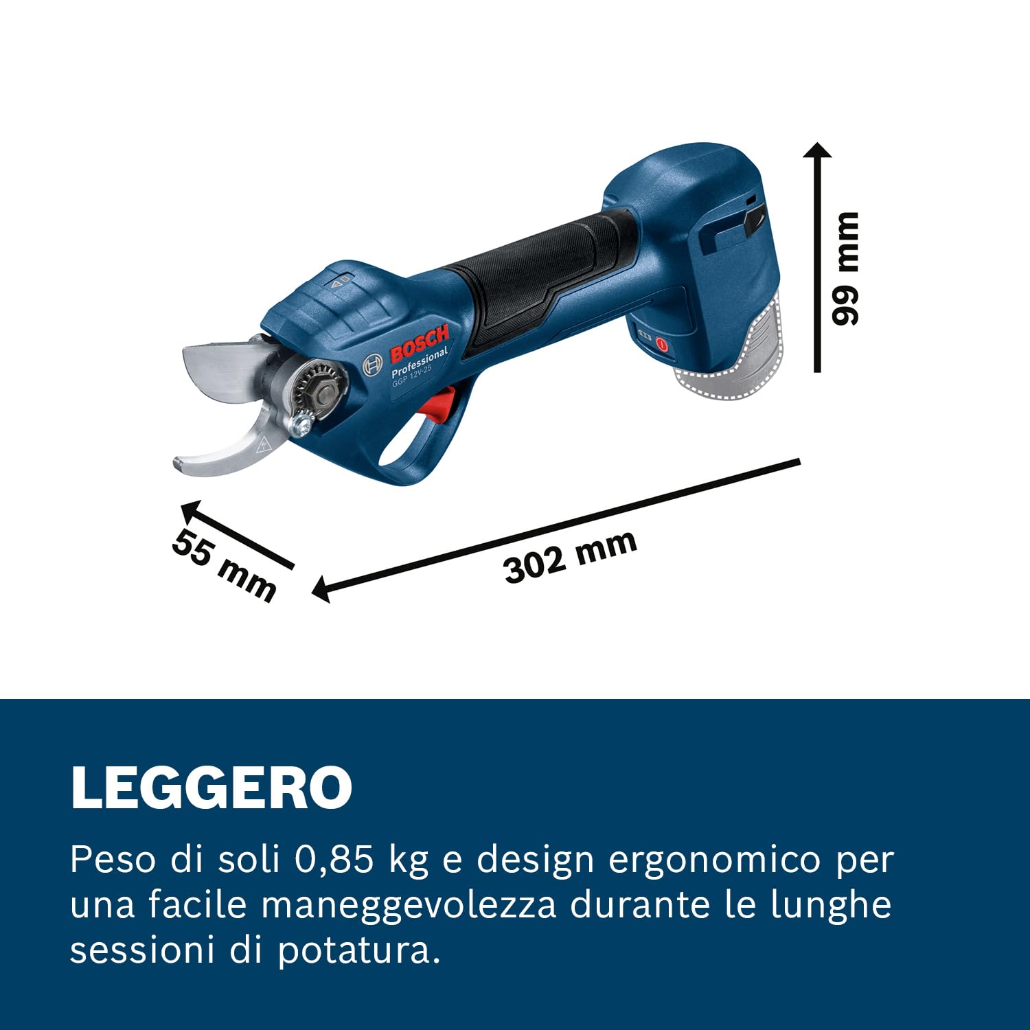 Bosch Professional 12V System GGP 12V-25 Potatore (fino a 4500 tagli per carica, motore brushless, tagli da 25 mm, con 2 batterie da 3.0 Ah)