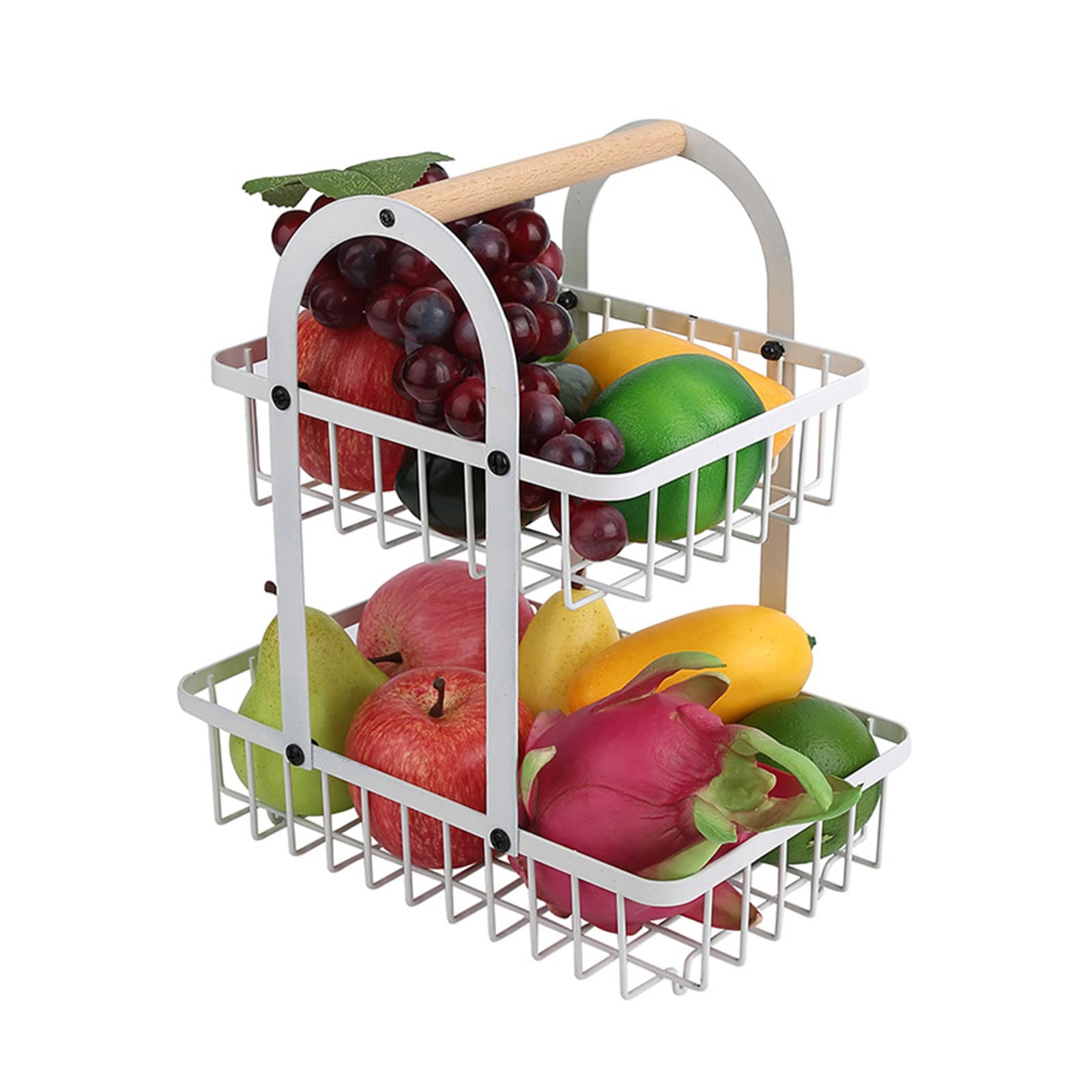 Cesta de frutas de metal de 2 niveles y estante portátil para verduras de cocina
