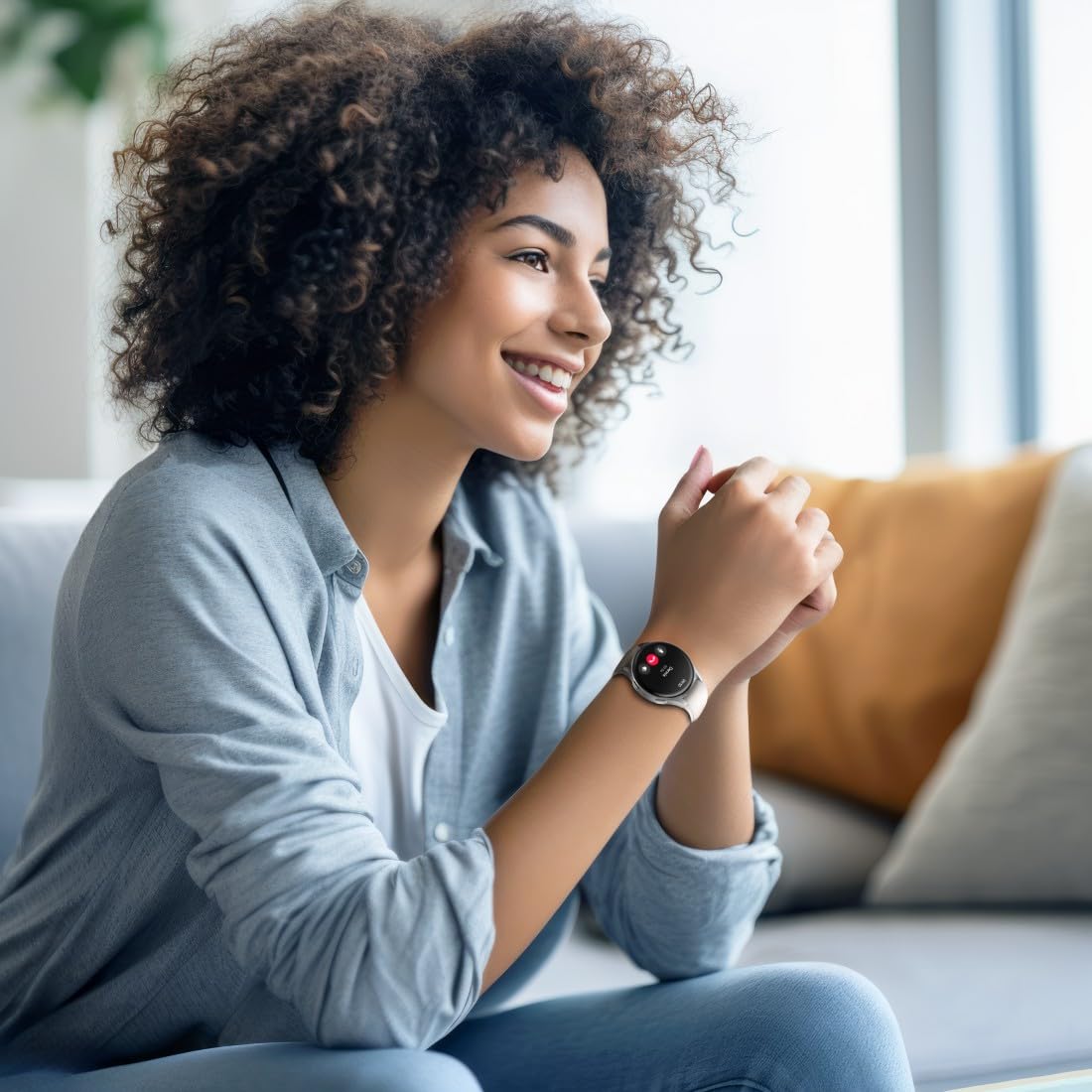 Hama Smartwatch GPS (zegarek inteligentny, smart, AMOLED 1.3, Bluetooth, wodoodporny, ładowanie magnetyczne, always-on, silikonowy pasek, srebrna koperta, 1,32", rozmowy) beżowy
