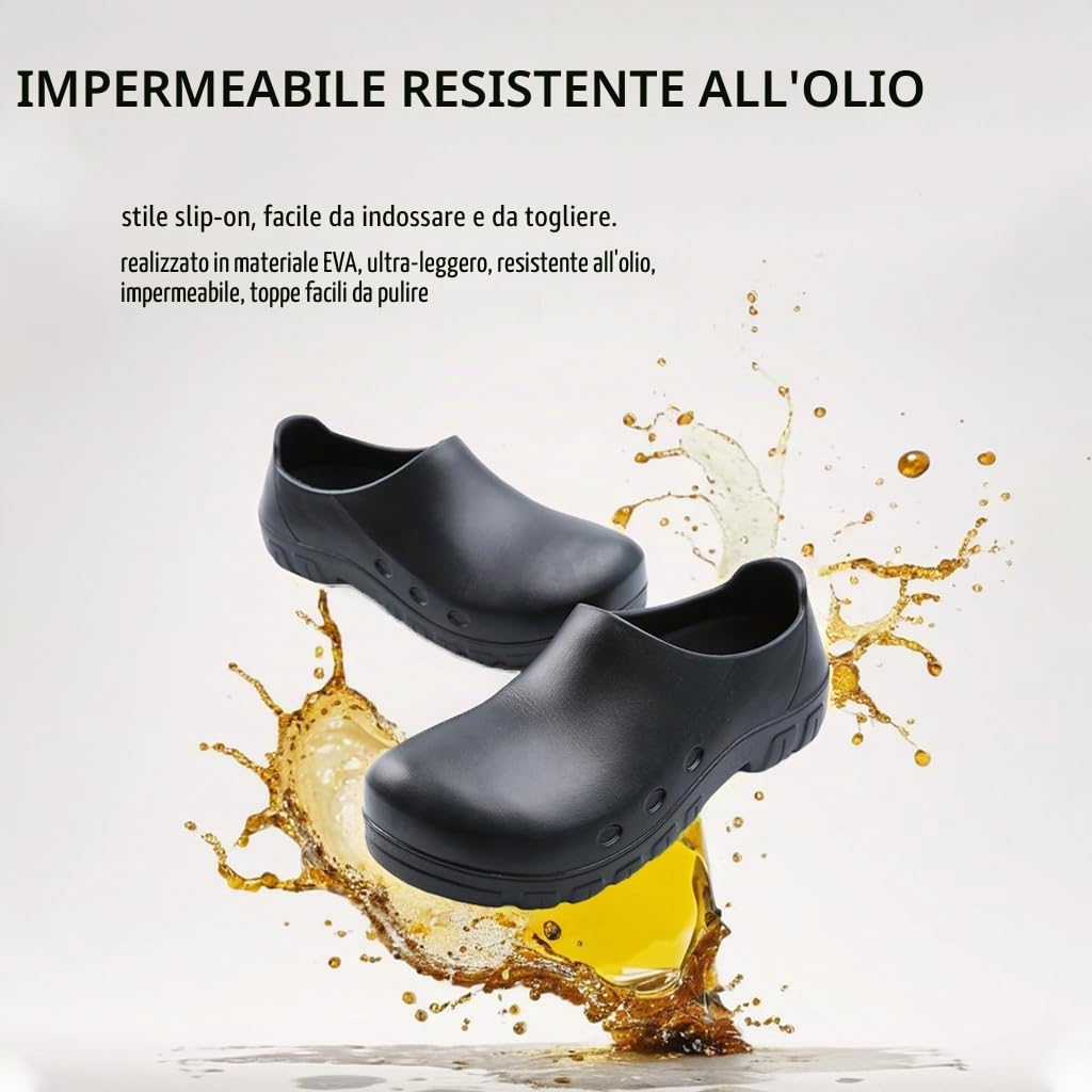 Cucina Scarpe Lavoro Chef Punta d'Acciaio Smashproof Scarpe Sicurezza Zoccoli Antiscivolo per Uomini Donne