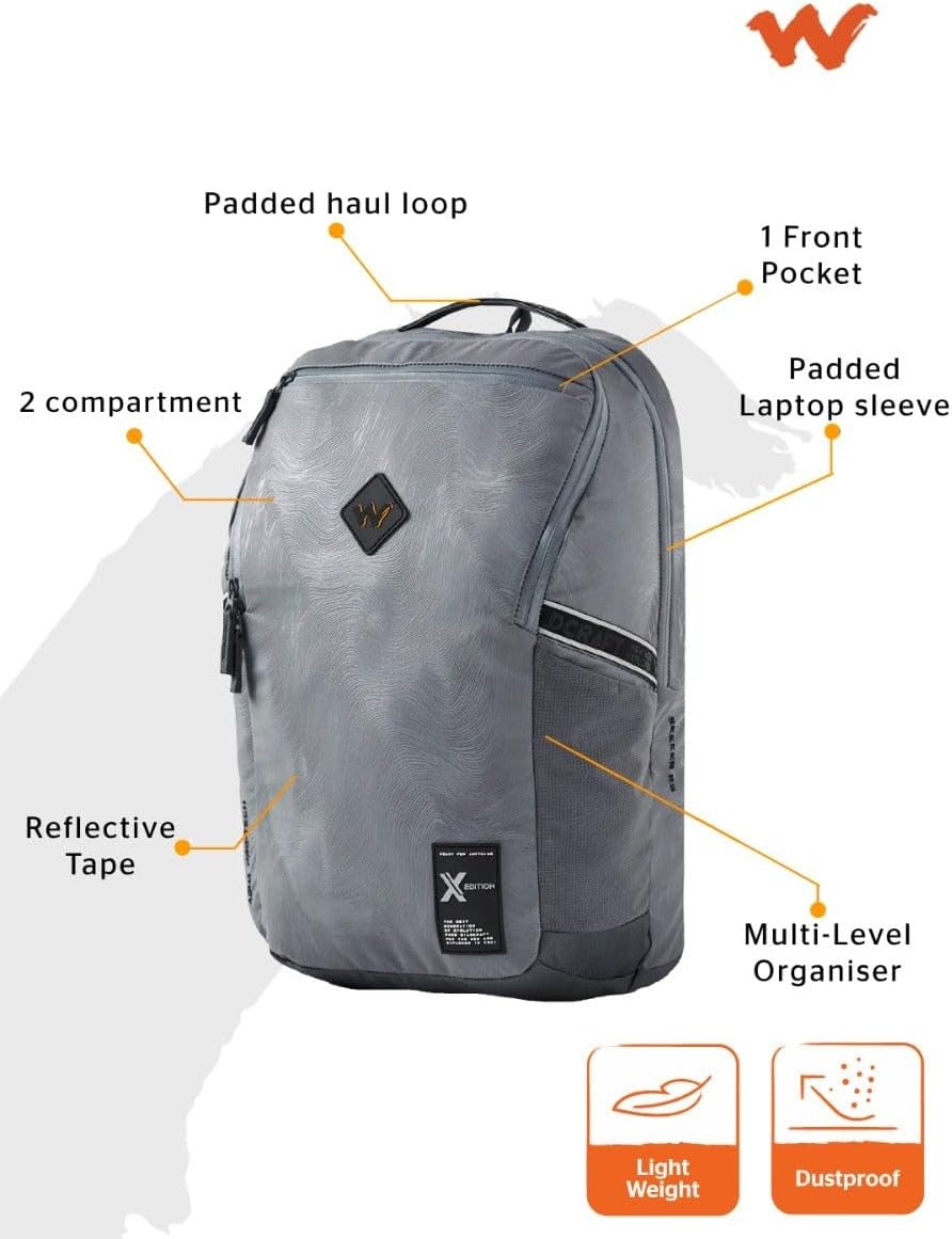 Wildcraft Seeker 4 Compartment Laptop Backpack 23 L - Grey Topographic