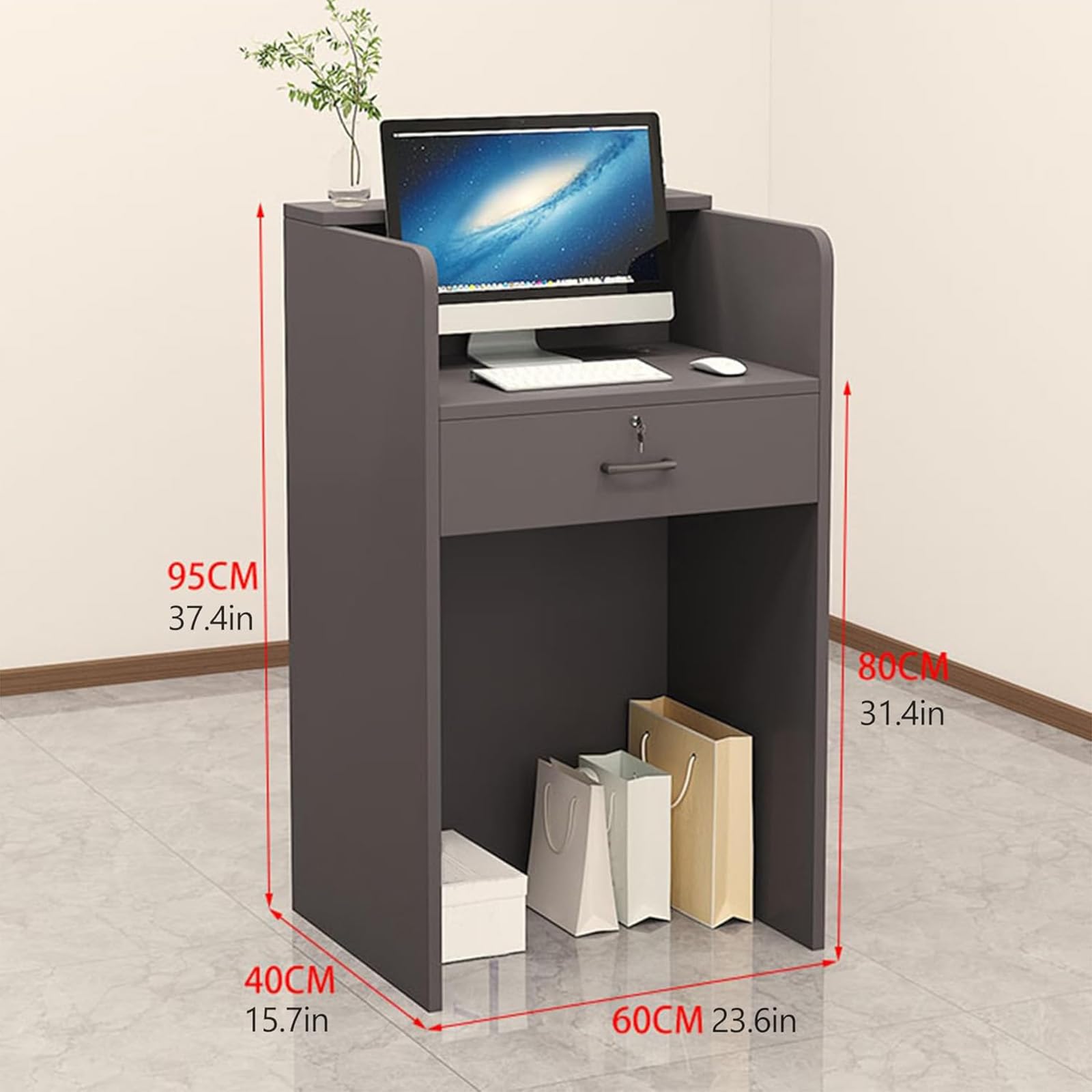 Banco Reception moderno con striscia luminosa a LED e cassetti per minimarket, negozi di abbigliamento, barbieri, alberghi