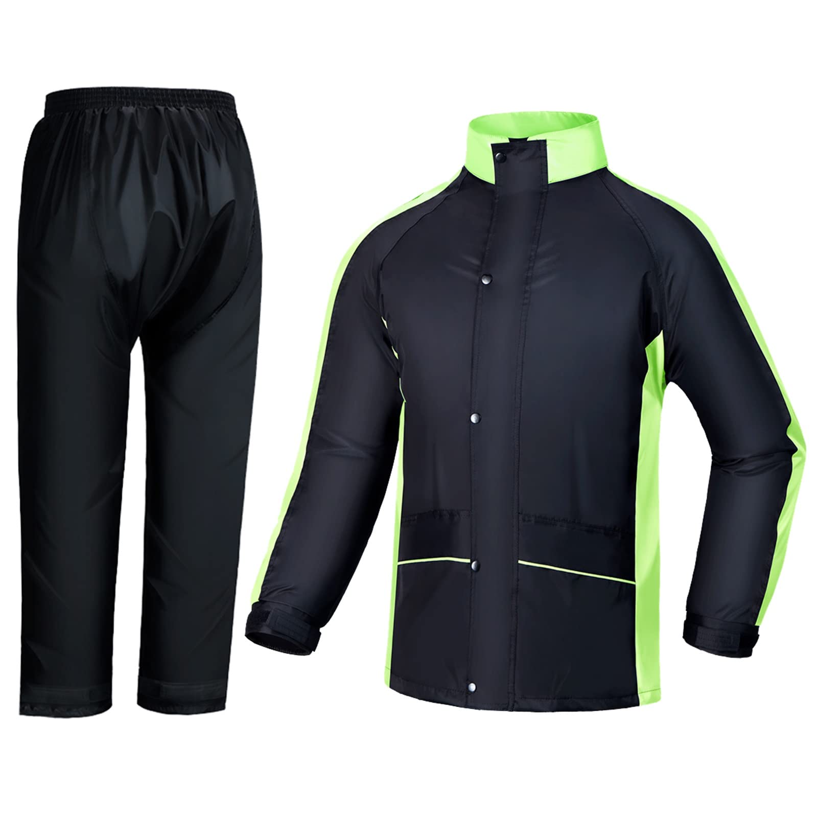 Traje de Lluvia para Hombre Impermeable Ligero con Capucha Chubasquero de Alta Visibilidad Conjunto de Chaqueta y Pantalones Poncho de Lluvia de Manga Larga Transpirable - M/L/XL/XXL
