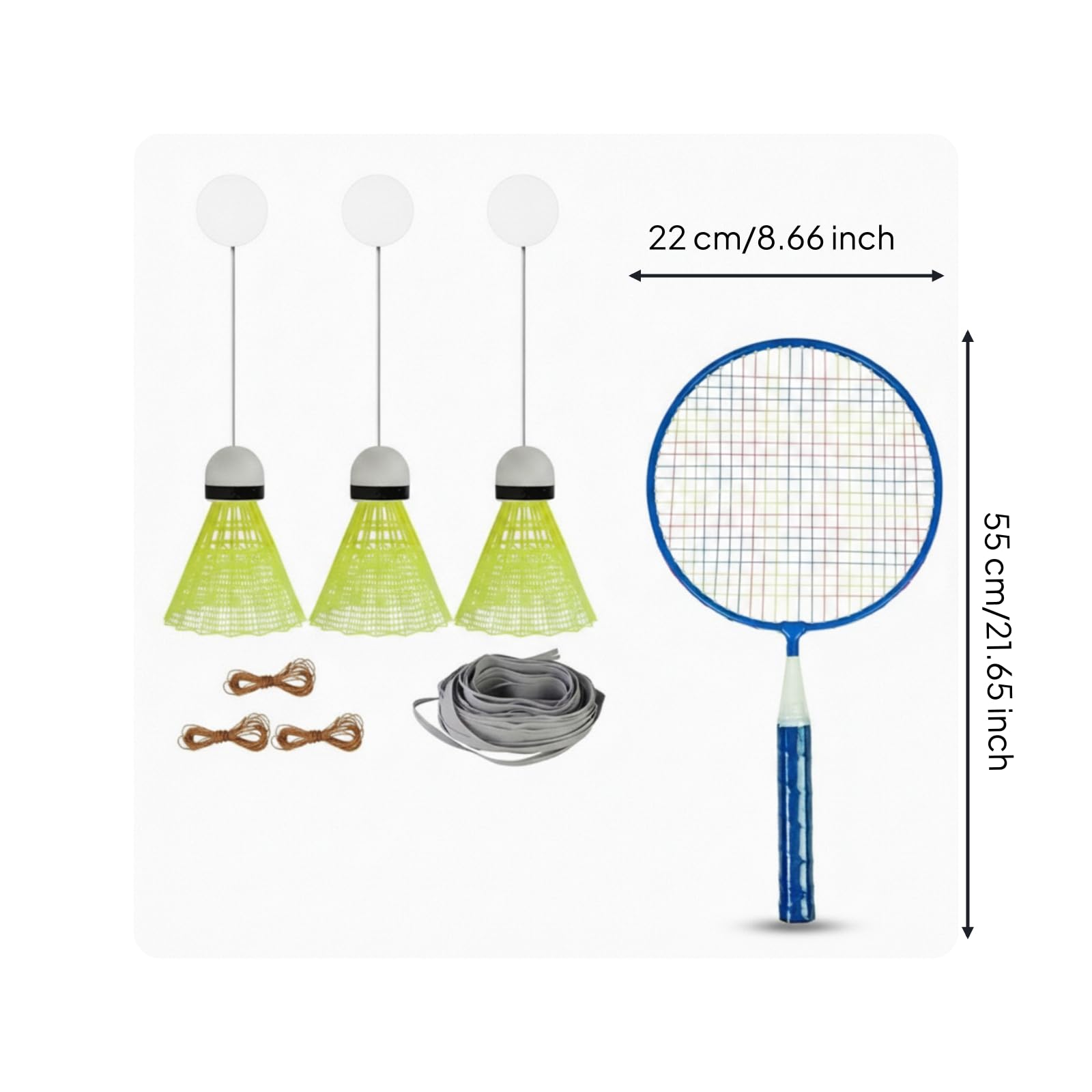 perfk Set de Práctica de Bádminton Infantil con y Ganchos de Techo para Entrenamiento en Interiores, Juego De 11 Piezas De Montaje En Techo con Raqueta para Niños Pelotas Resistentes Al Viento
