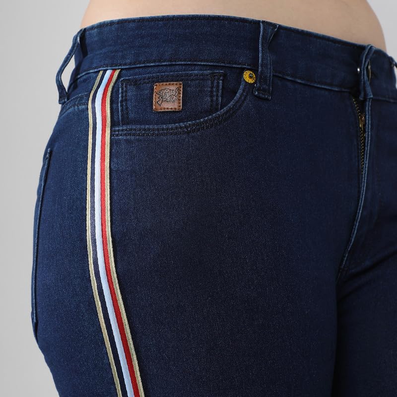Image of PINACOLADA Women's Side-Striped Denim Jeans for Casual Wear | Light-Wash | Regular Fit | Button Closure | Cotton Denim Jeans Crafted with Comfort Fit for Everyday Wear