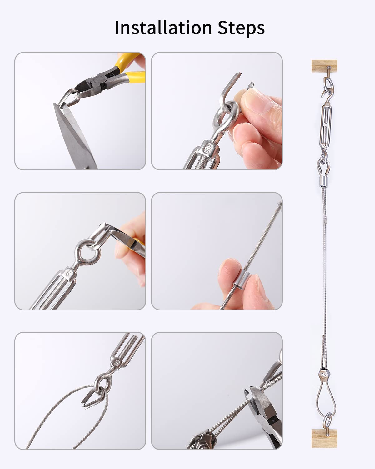 2mm Stahlseil Kit, 30m Drahtseil Edelstahl Spanndraht, Ummantelt Rankhilfe Drahtseil mit ösen Drahtseilklemme, für Kletterpflanzen, String Light Suspension, Wäscheleine Stahlseil