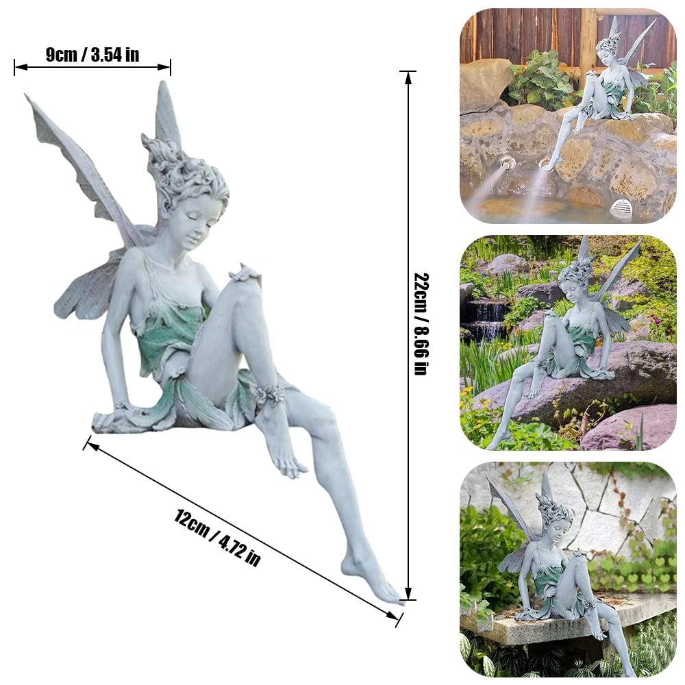 MINGZE Fée Magique Décoration de Jardin, Elfes Assis Figurines Statue
