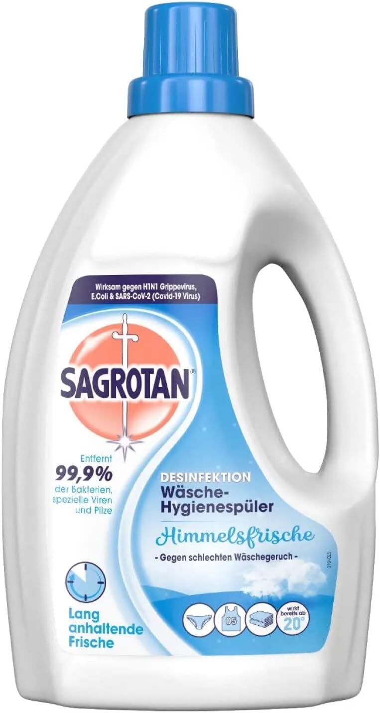 Sagrotan Wäsche-Hygienespüler Frisch, Waschmittel-Zusatz - 1,5 L & Sagrotan Wäsche-Hygienespüler Himmelsfrische Nachfüller 5 x 1,2l