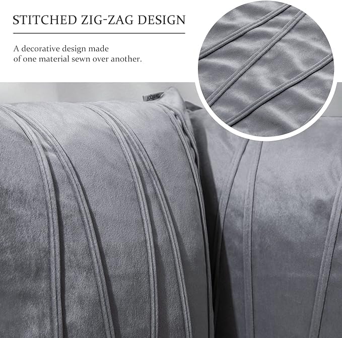 Image of Amazon Brand - Umi Decorative Striped Throw Pillow Covers 14 X 14 Inch,Soft Solid Velvet Pillow Covers Cushion Case with Zigzag Pattern for Sofa Bedroom 35 X 35 Cm (Pack of 2) Silver
