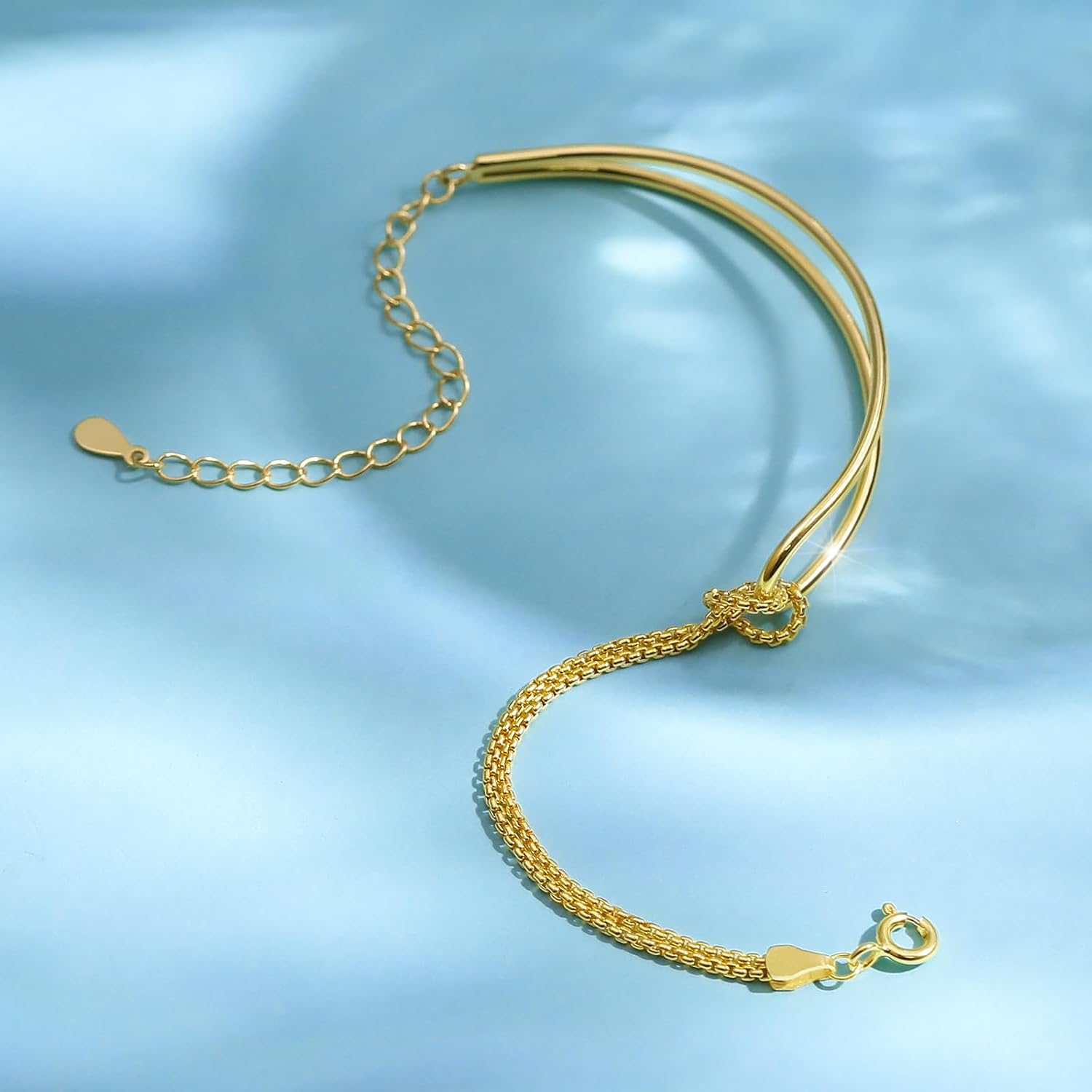 Knot Bracelet for Women 14K Gold Plated Matching Bracelet for Couples Mother Daughter 925 Sterling Silver Love Knot Double Layered Bracelet Forever Infinity Bracelet Friendship Birthday Mother’s Day Jewelry for Her