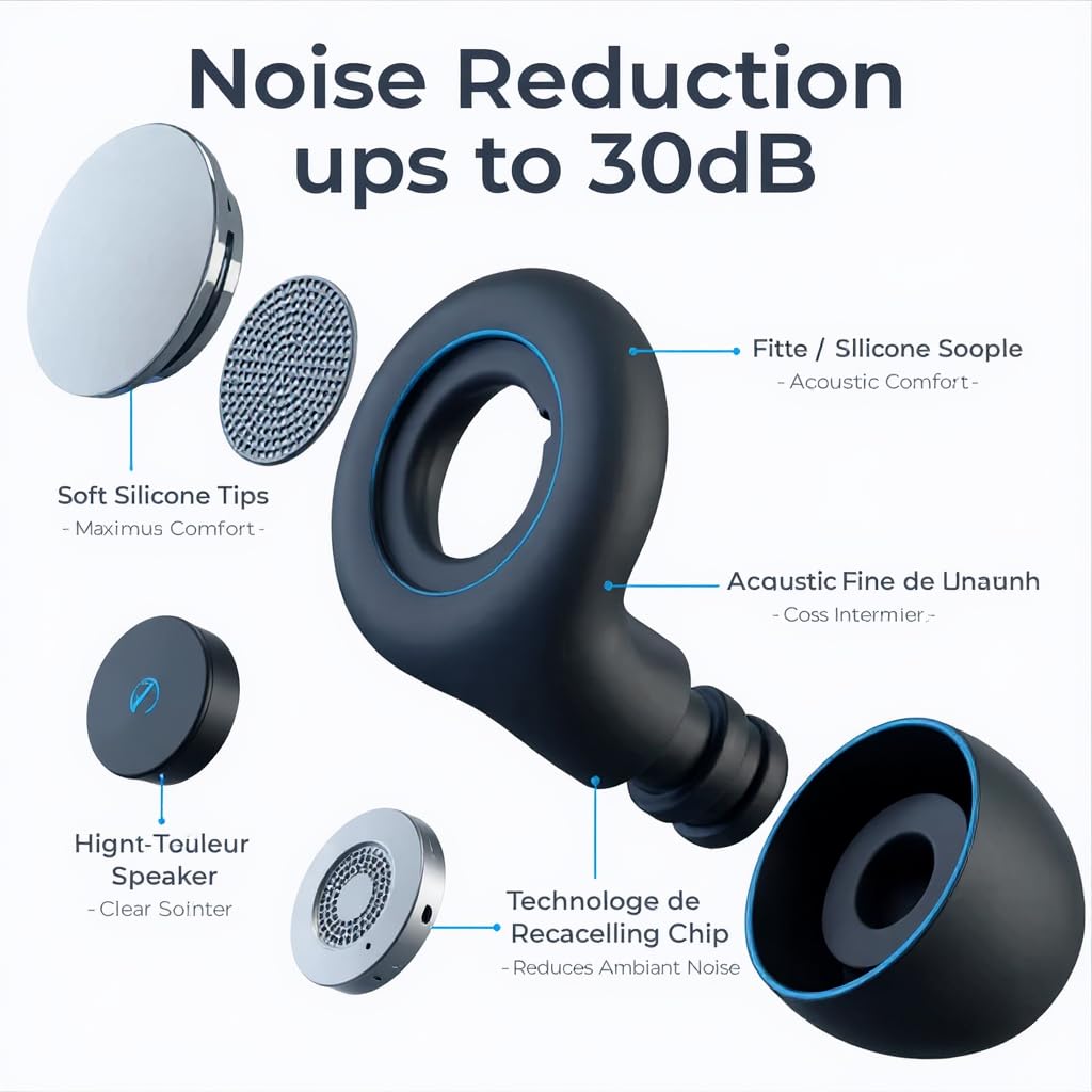 Tappi per le orecchie per dormire, riduzione del rumore di 30 dB, tappi per le orecchie riutilizzabili in silicone con 4 misure e custodia per il trasporto, vestibilità comoda per dormire, viaggi