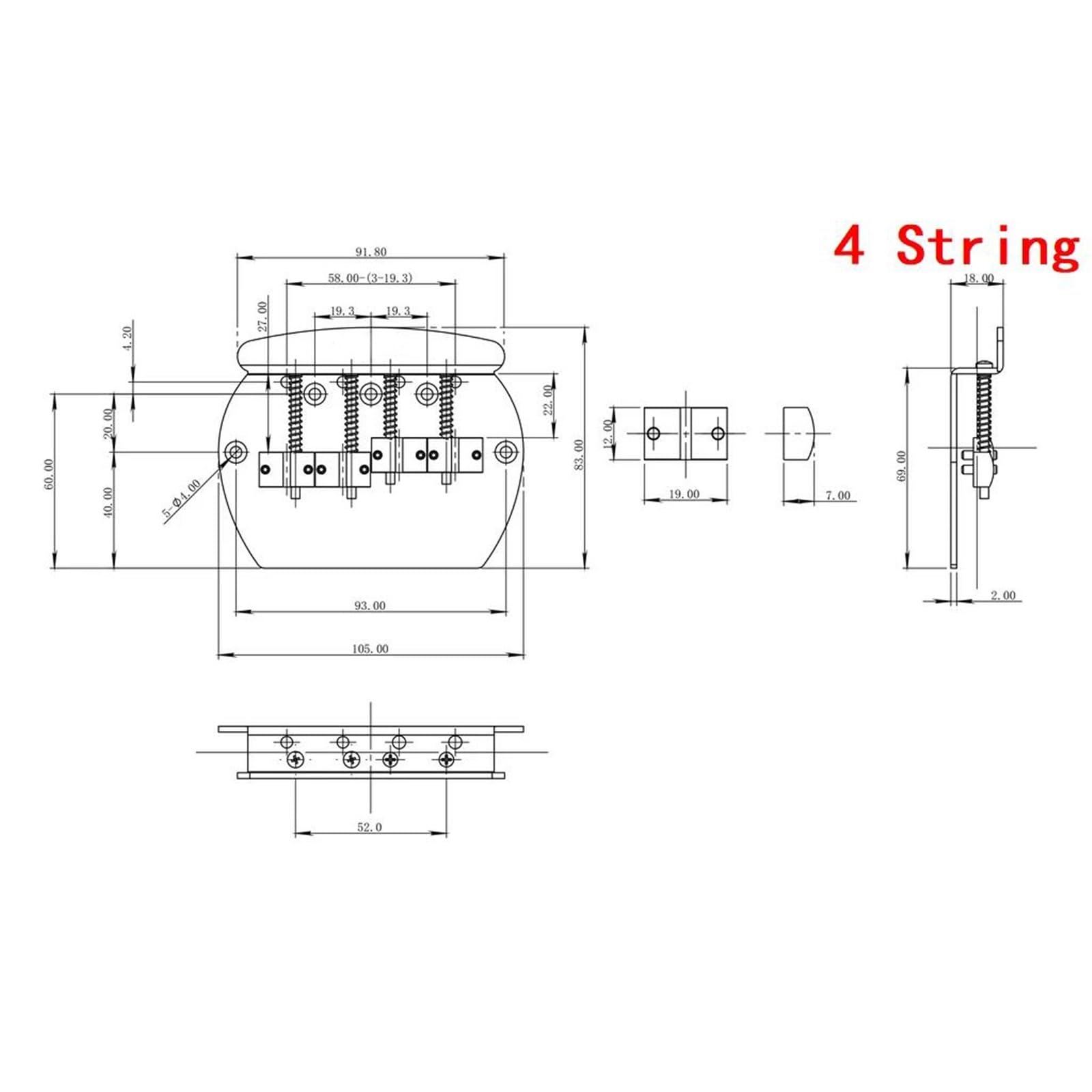 Mostek Gitarowy Mostek Basowy 4/5 Strunowy Z Mosiężnymi Siodełkami Standardowe Części Zamienne(4 String BK)