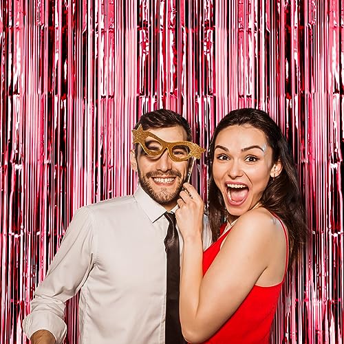 Image of Voircoloria 2 Pack Red Foil Fringe Backdrop Curtains, Tinsel Streamers Birthday Party Decorations, Fringe Backdrop for Graduation, Baby Shower, Gender Reveal, Disco Party