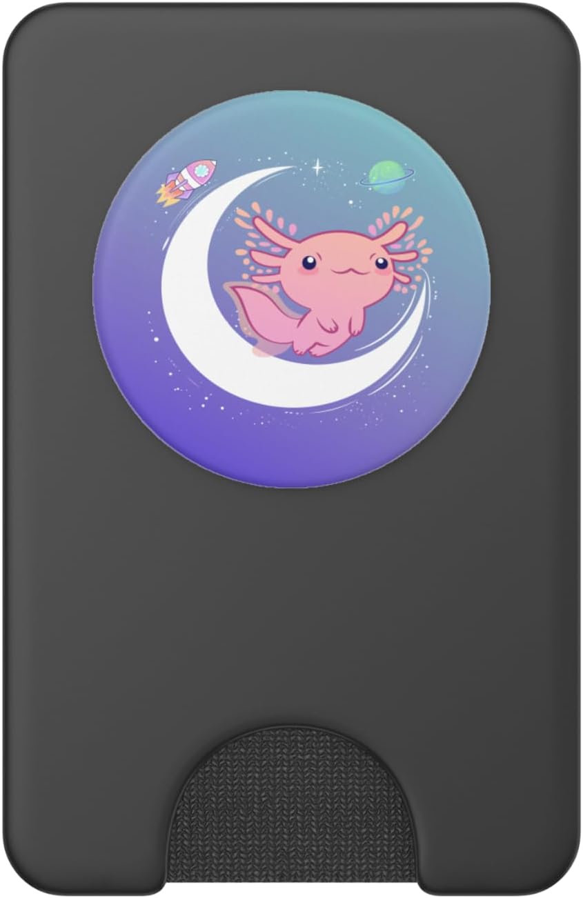 Axolotl In Space Cute Galaxy Moon Pastel Cartoon PopSockets PopGrip: Swappable Grip for Phones & Tablets PopSockets PopWallet for MagSafe