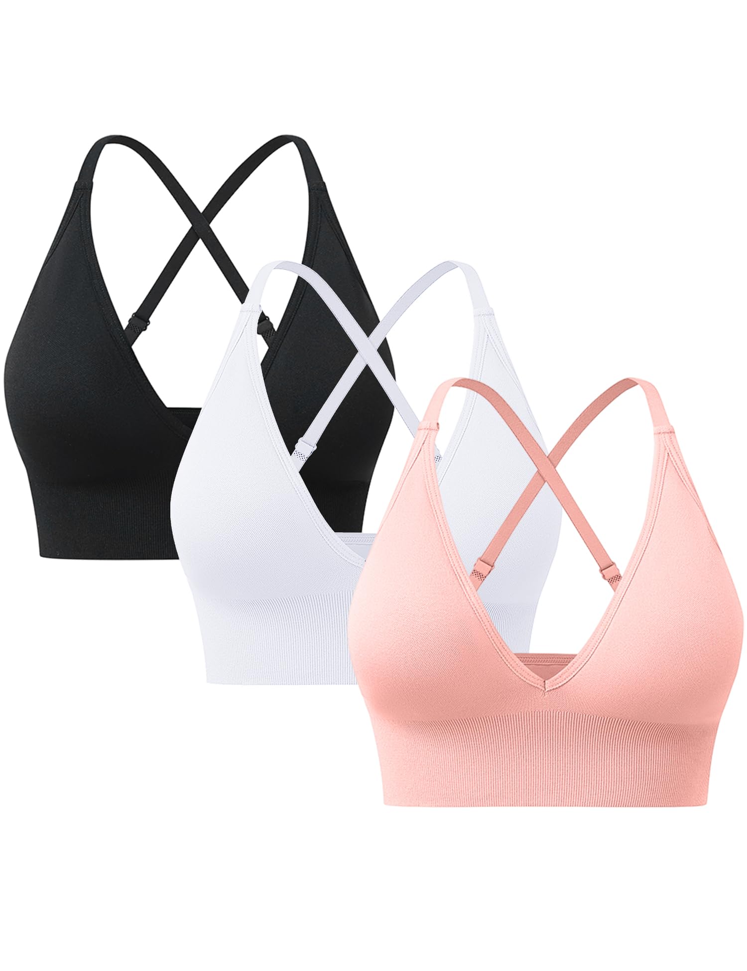 Heersan Sport-BH Damen Push-Up Yoga BH Ohne Bügel V-Ausschnitt Workout Top | Mittlerer Halt Sports Bra, Abnehmbaren Gepolstert, Große Brüste, Sportunterwäsche Spaghetti Top Fitness, Atmungsaktiver BH