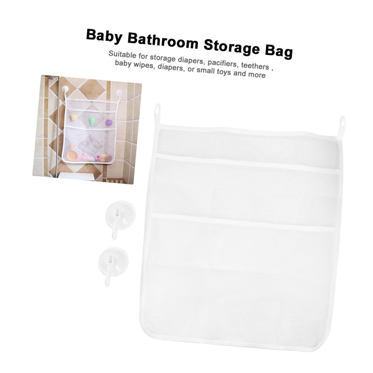 TOPBATHY 3pezzi Borsa Da Doccia Per Ventosa Contenitore Per Giocattoli Organizer Per Bagnetto Rete Scomparti Per Bagno Bianco