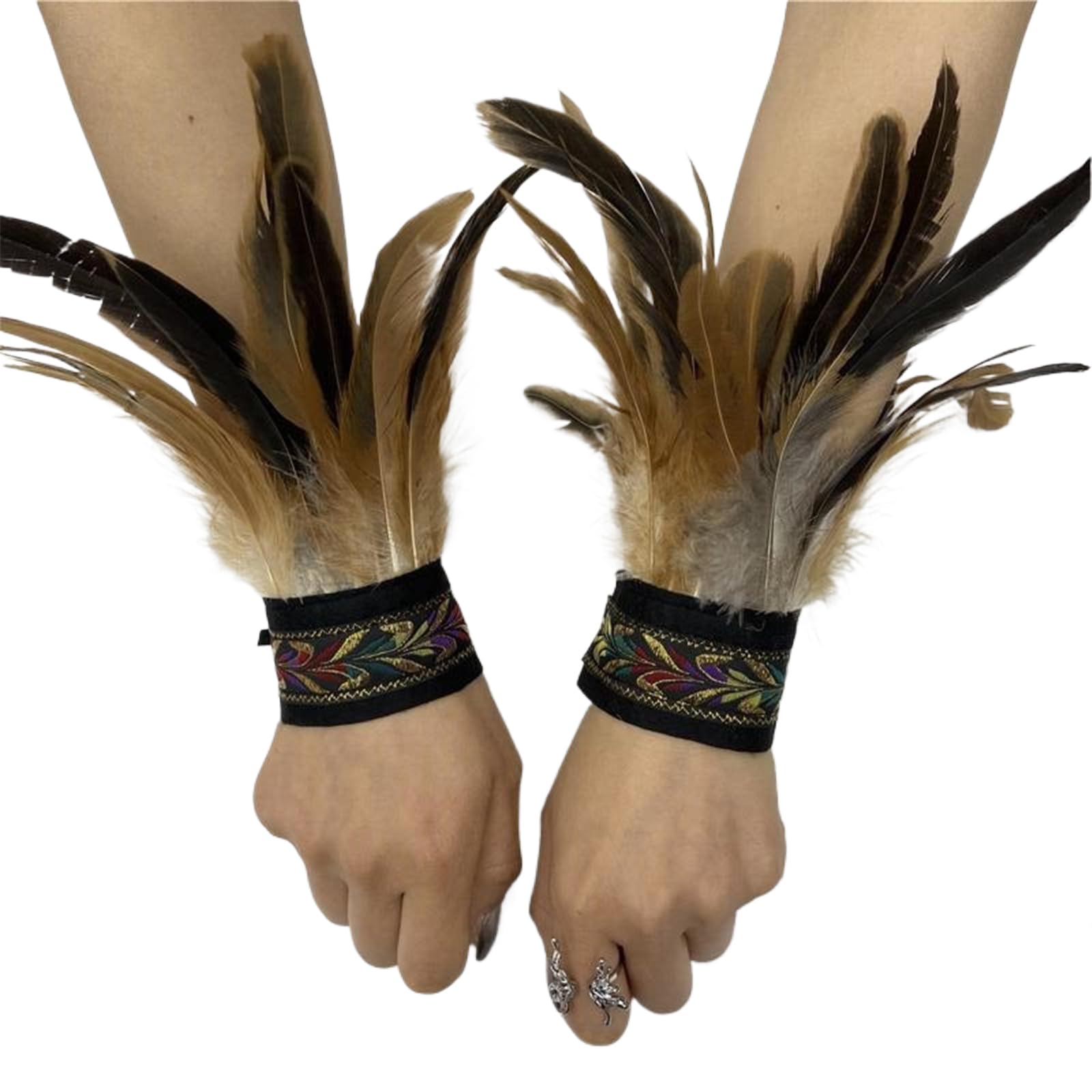 Lilinzhi Unisex Kids True Color Halloween Role Play Wrist Bands For Girl Ethnic Wristband Decorative Vintage Arm Sleeves Gothic Feather Cuffs