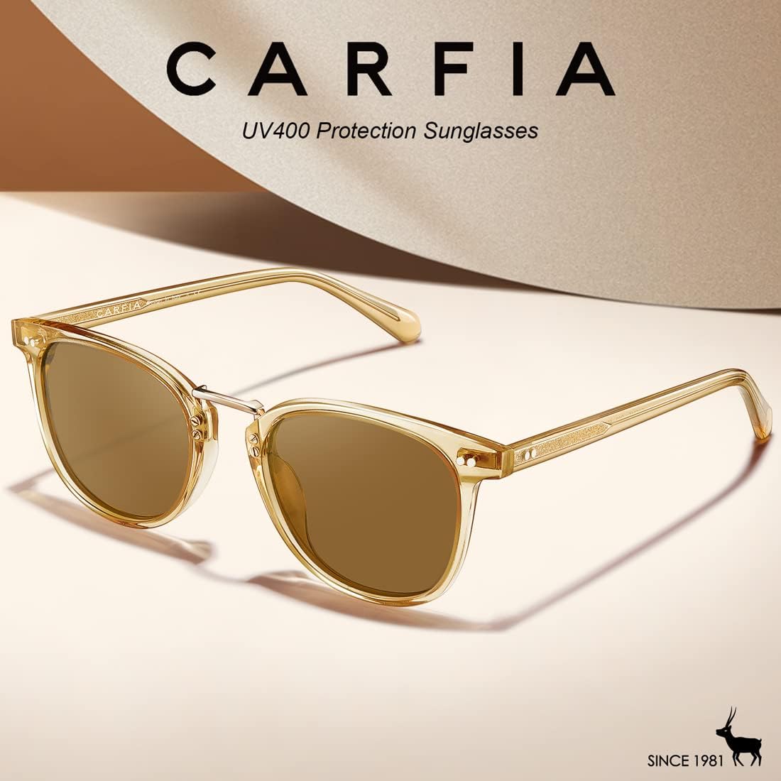 CARFIA Acetate Polarized Sunglasses for Women UV Protection, Retro Eyewears Metal Bridge Brow Ladies Sunnies Trendy Shades