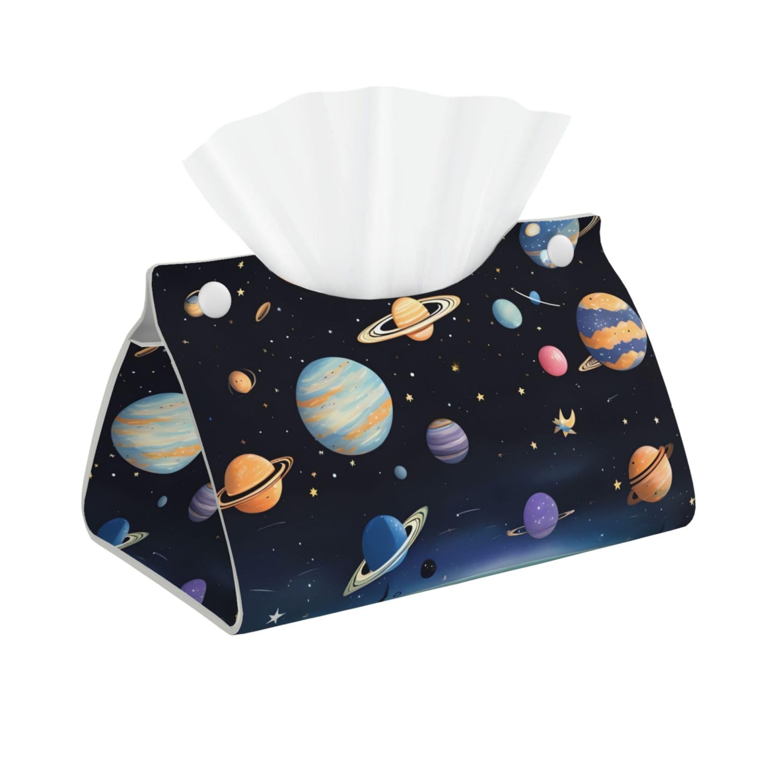 Saturn Jupiter Earth Long Leather Tissue Box Cover-Waterproof PU Leather Tissue Holder for Bathroom, Decorative Rectangular Tissue Case