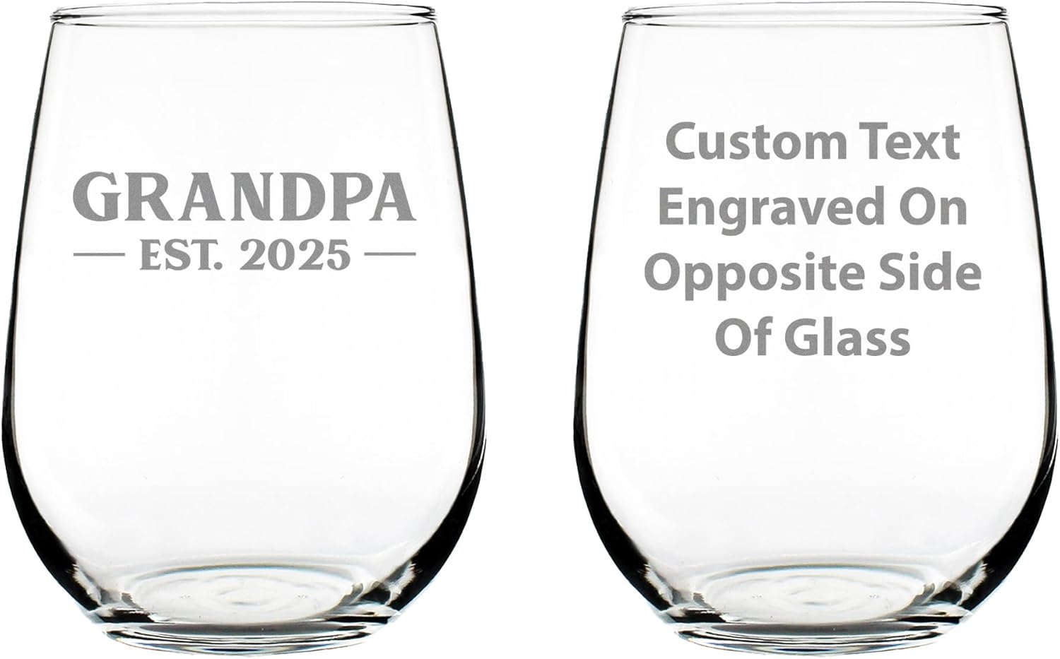Custom Grandpa Est 20XX - New Grandfather Stemless Wine Glass Gift for First Time Grandparents - Personalized Bold 17 Oz Large Glasses