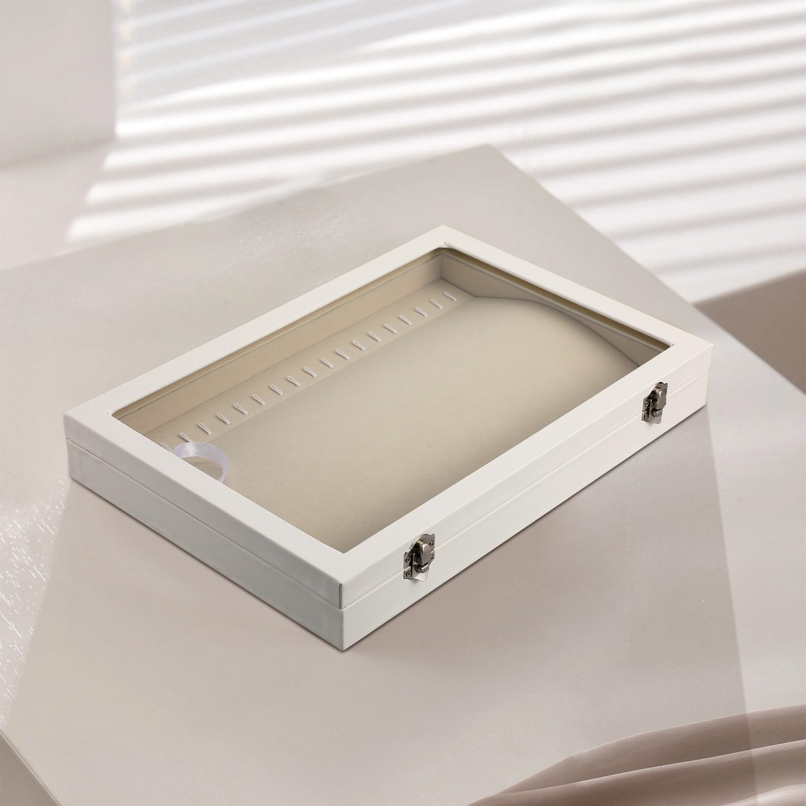 Abaodam Bandeja para Collares de Madera Tapa Transparente, Organizador de Joyas para Mujer, Caja Expositor Compacta para Cadenas y Almacenamiento Seguro