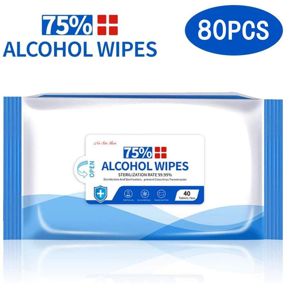 (2Packs, 80 Wipes) Large Wet Wipes Soft Wipes with 75% Alcohol Cleansing Wipes for Tourism, Hotel, Office, Hand, Restaurant, Car, Home House All Purpose Cleaning