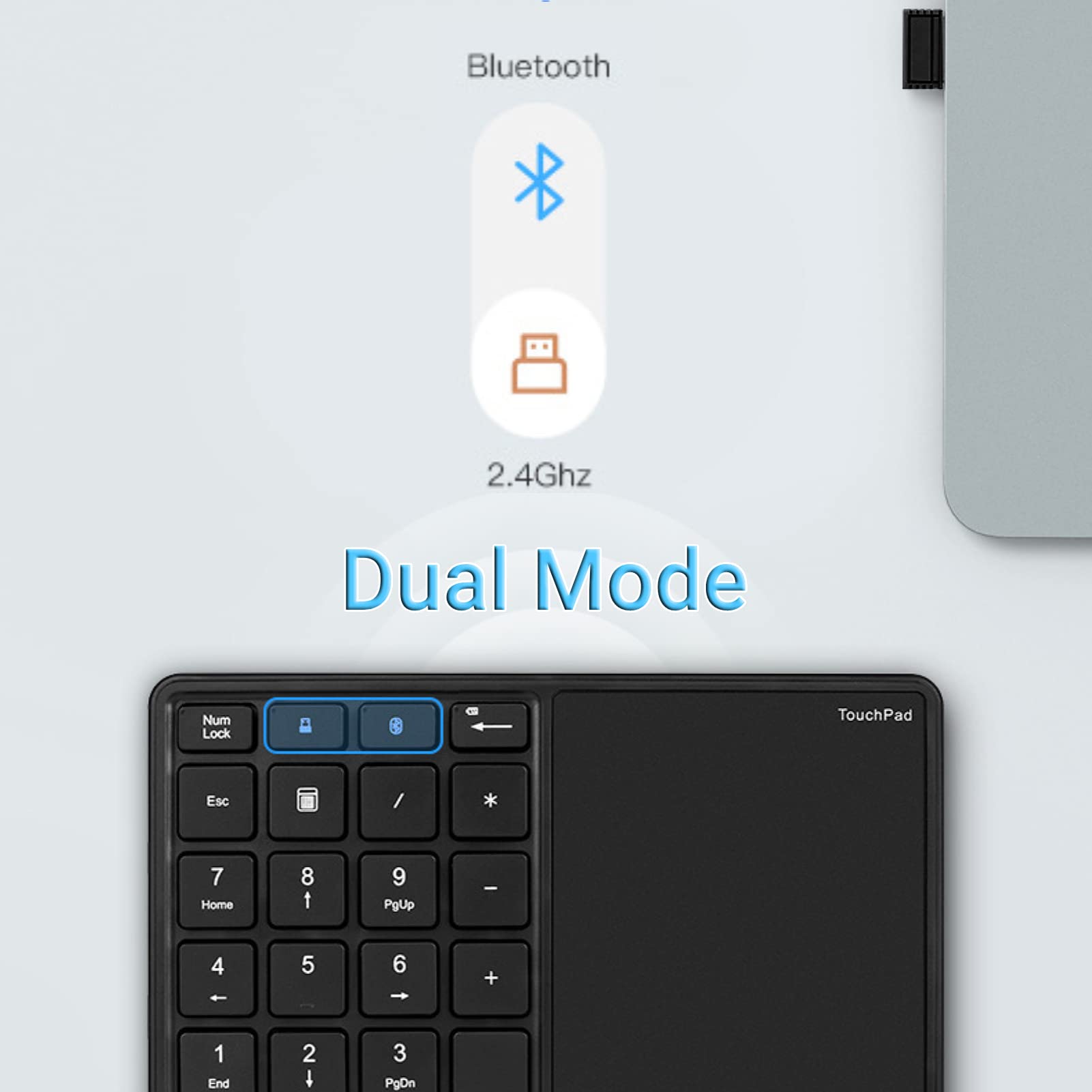 Yunseity Tastierino Numerico Wireless 2.4G con Touchpad, Tastierino Numerico Portatile Bluetooth a 22 Tasti, Tastiera Numerica Ricaricabile USB C per Contabilità Finanziaria(Nero)