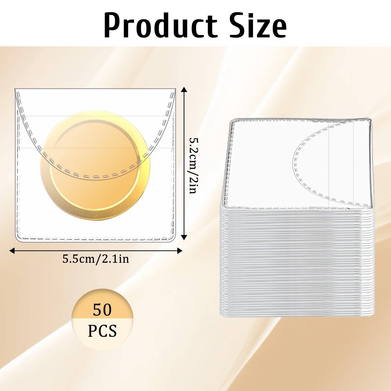 50PCS Individual Coin Holders, 2.1 X 2.1 Inches Single Pocket Coin Sleeves, Plastic Coins Pouch Coin Protectors for Coins Jewelry Ring Earring Gemstone