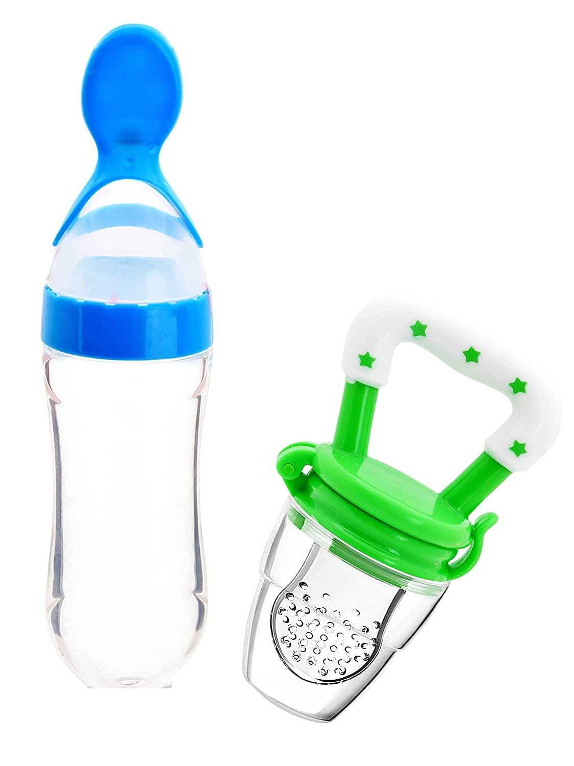 Lappu Baby Cerelac Rice Paste Milk Cereal Bottle Food Feeder & Baby Fruit Nibbler (Blue-Green)