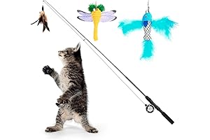 Pawaboo Cat Toy with Reel: Interactive Feather Wand Teaser for Excited Cats