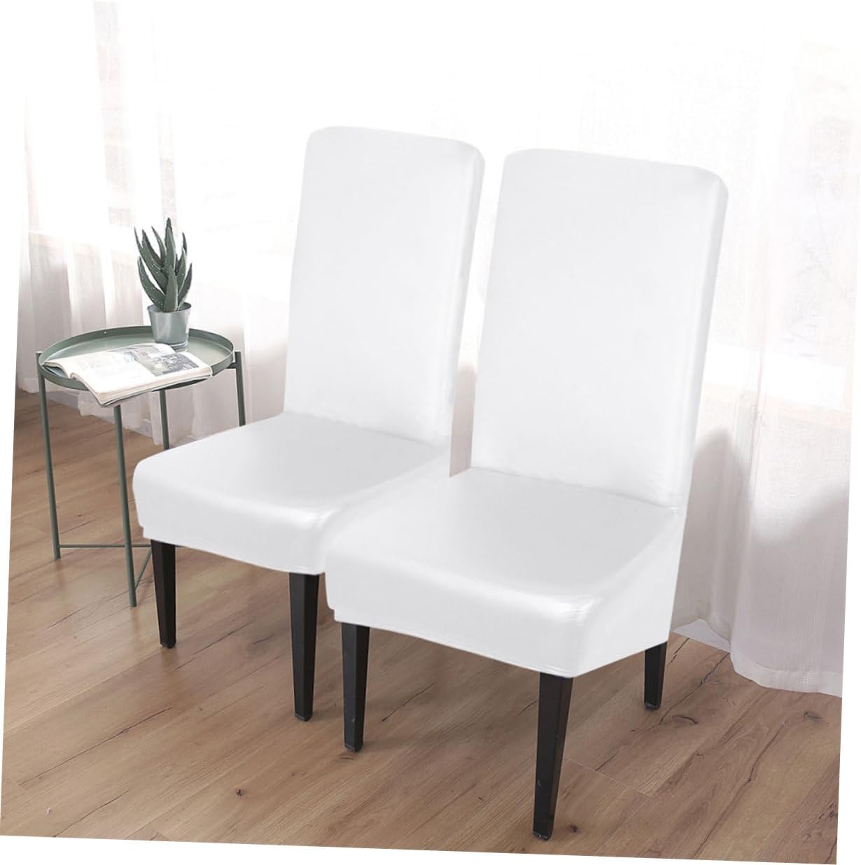 4個 防水レザー椅子カバー 弾力ストレッチ設計 ダイニングチェア用 背もたれ対応 油汚れ防止 ホワイト 家 ホテル カフェ向け