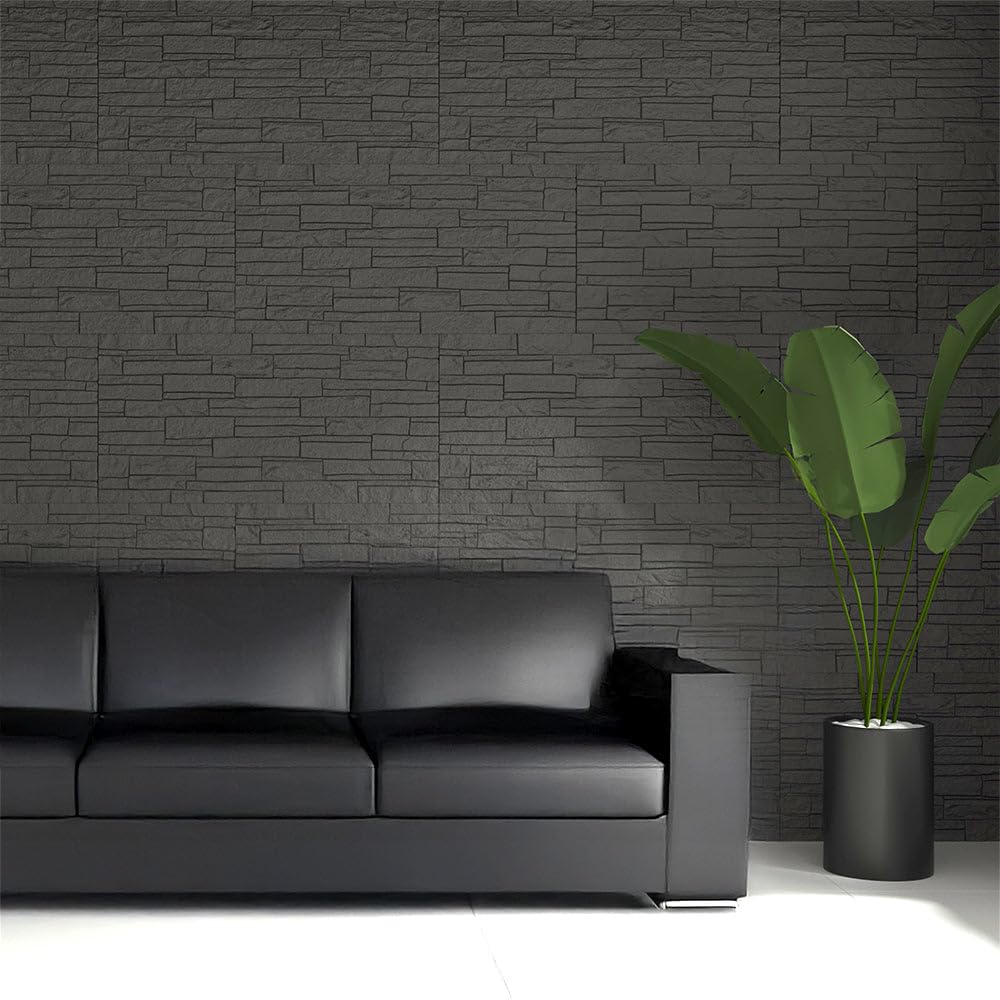 3D Cegła Kamień Dekoracyjny Panel Dekoracyjny Zestaw 12 Sztuk 8,6 mt2 Pokrycie ścienne PU 120 x 60 x 2,5 Szary Łupek