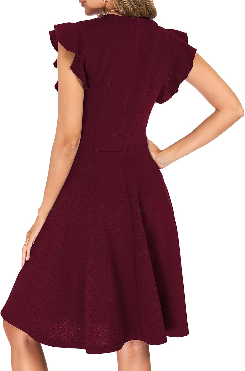 Mokayee Womens Summer V Neck Ruffle Sleeve Business Casual Semi Formal Church Wedding Guest Work Dresses with Pockets - Image 5