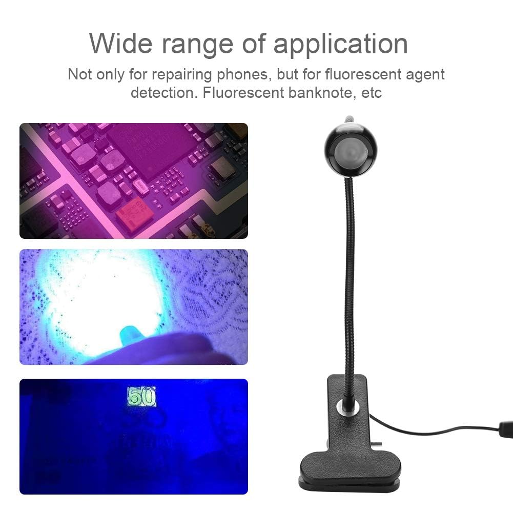 Lampa Utwardzająca Klej USB 3W UV LED z Klipsem do Naprawy Telefonu, Fioletowe światło UV LED z Przełącznikiem Sterującym, światło Wykrywające środek Fluorescencyjny