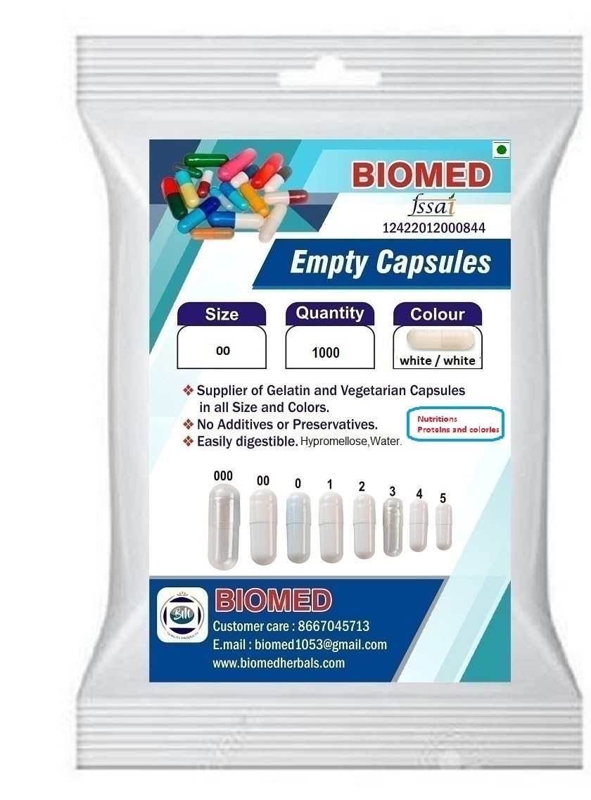 Empty Capsules Color White/White size 00 1000 capsules (pack of 1)