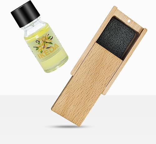 Ikeda - Ambientador para automóvil caja de madera con difusor de fragancia, aromas para automóvil, con un aceite esencial, con piedra volcánica,