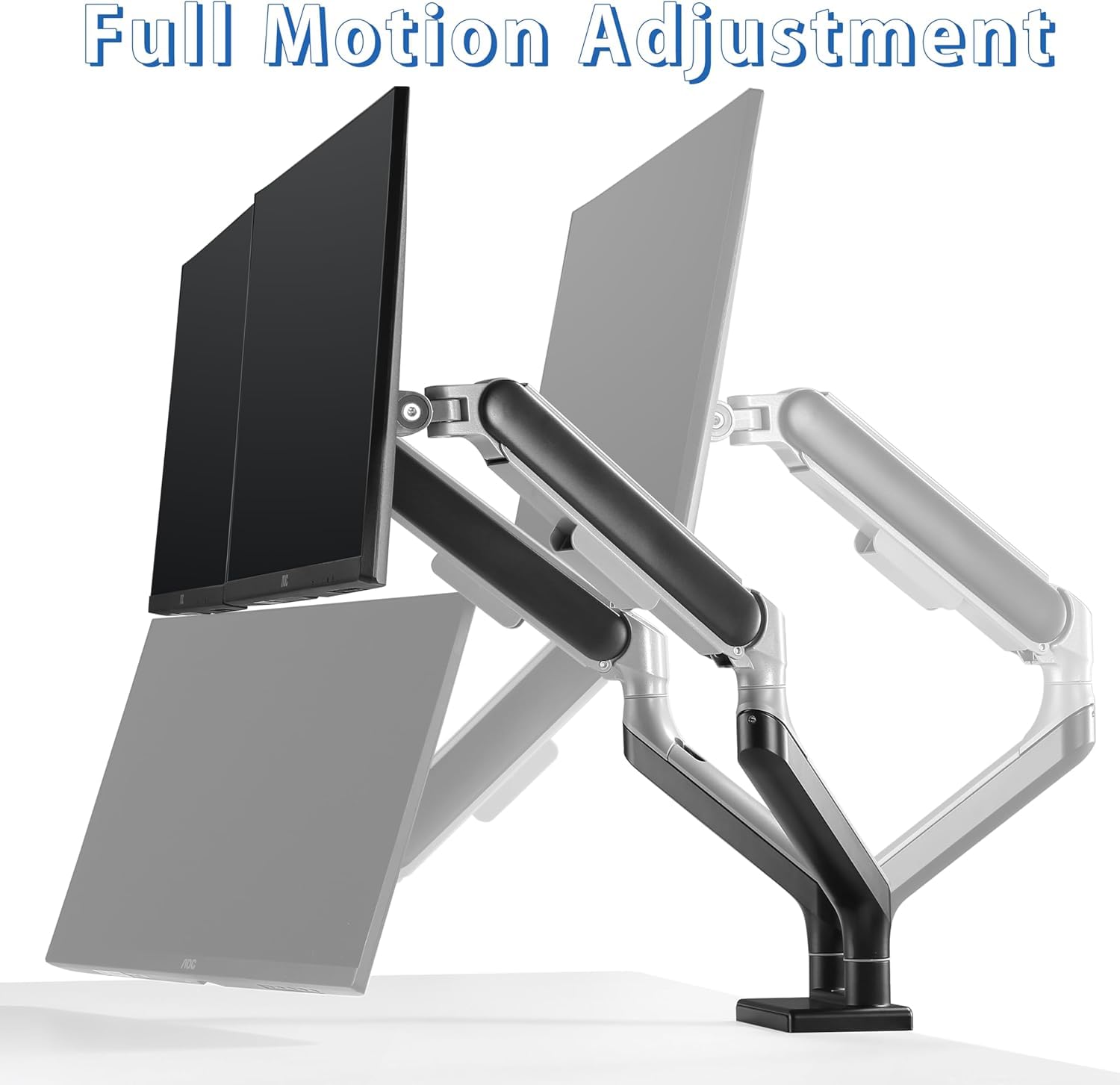 ETHU Soporte Dual para Monitor con pistón de Gas, hasta 17 kg para Pantallas de 17-45", Brazos Ajustables con inclinación, Giro y rotación, Compatible con VESA 75/100 mm (Negro)